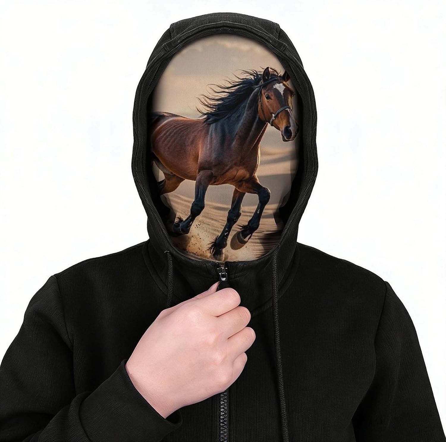 Horses Running in The Sand Face Shielding Protection for Women, Funny Cooling Mask for Men, Breathable Full Head Mask for Outdoor, Full Face Cover for Cycling, Windproof Hood Cover image 3