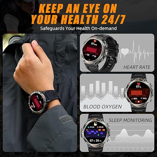 Miniatura 8 de Relojes inteligentes militares para hombres con GPS integrado con brújula linterna LED, reloj inteligente táctico resistente al agua 3ATM con texto