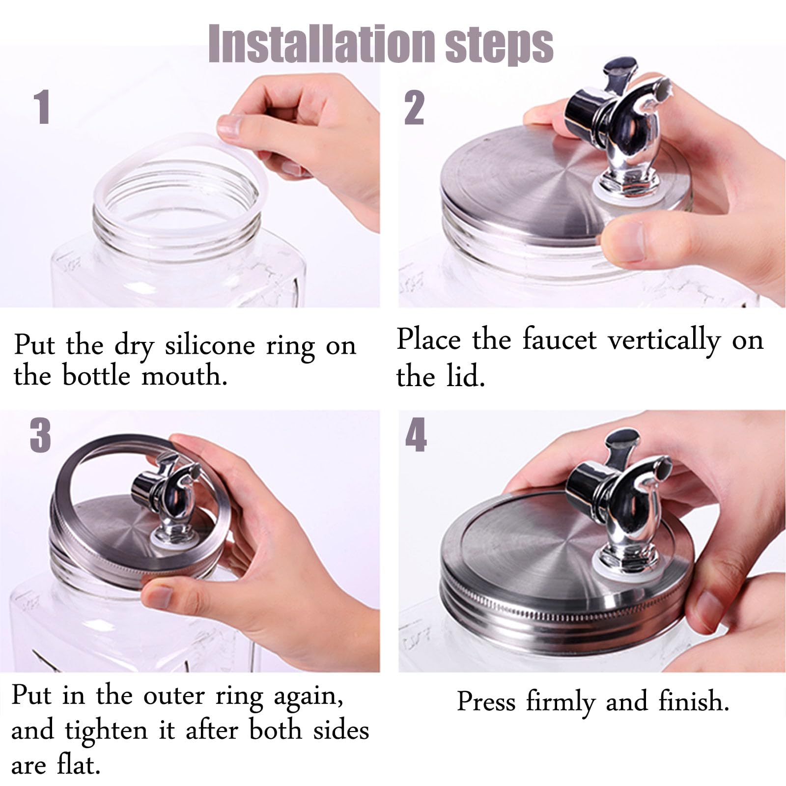 Getränkespender,Glaskaraffe Mit Deckel,Glaskrug Mit Wasserhahn Und Deckel Aus,Getränkekaraffe Glaskrug Für Kalt & Heiß Wasser Eistee Kaffee Milch Saft,Faucet,3L