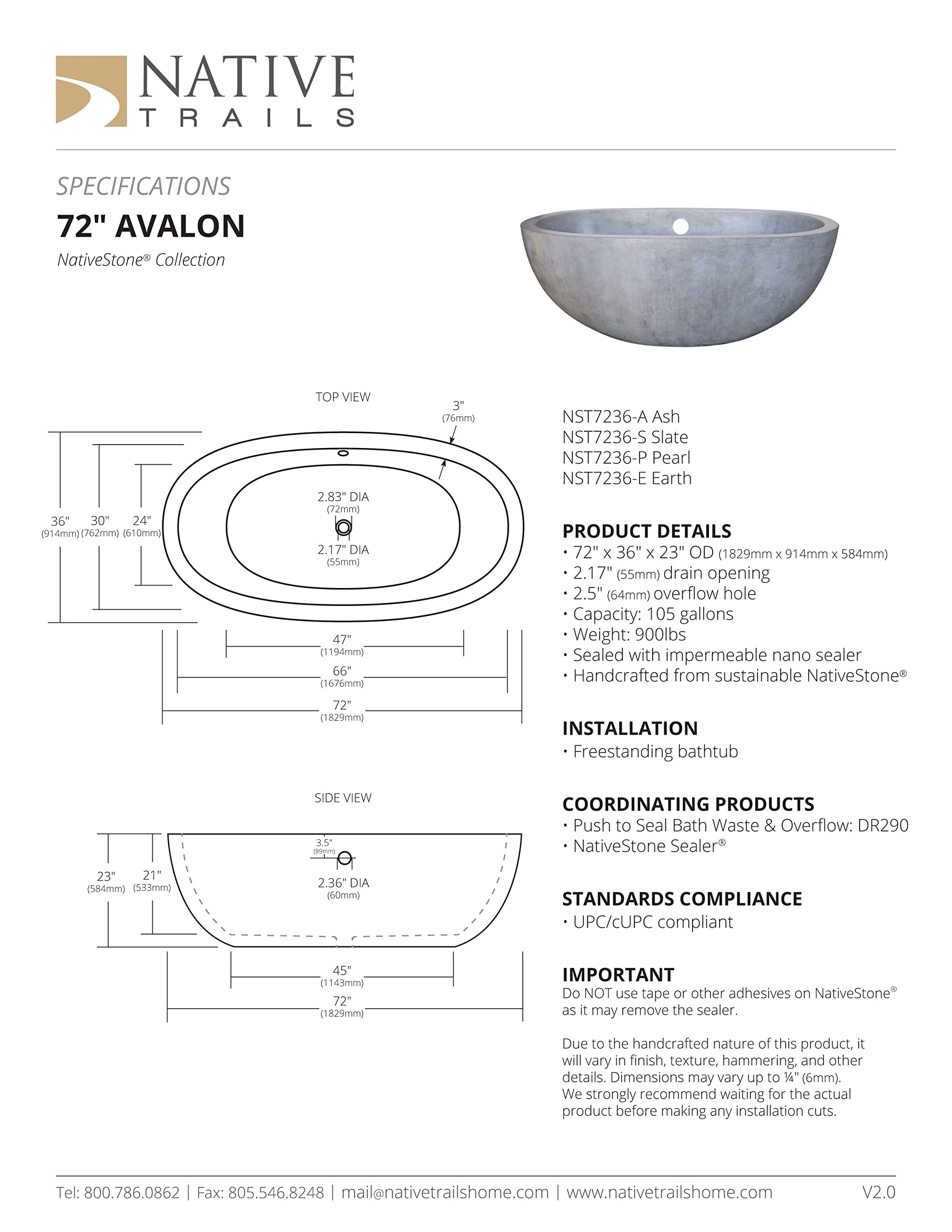 その他 1/6 native bath tub Avalon-62-Concrete-Bathtub-Ash