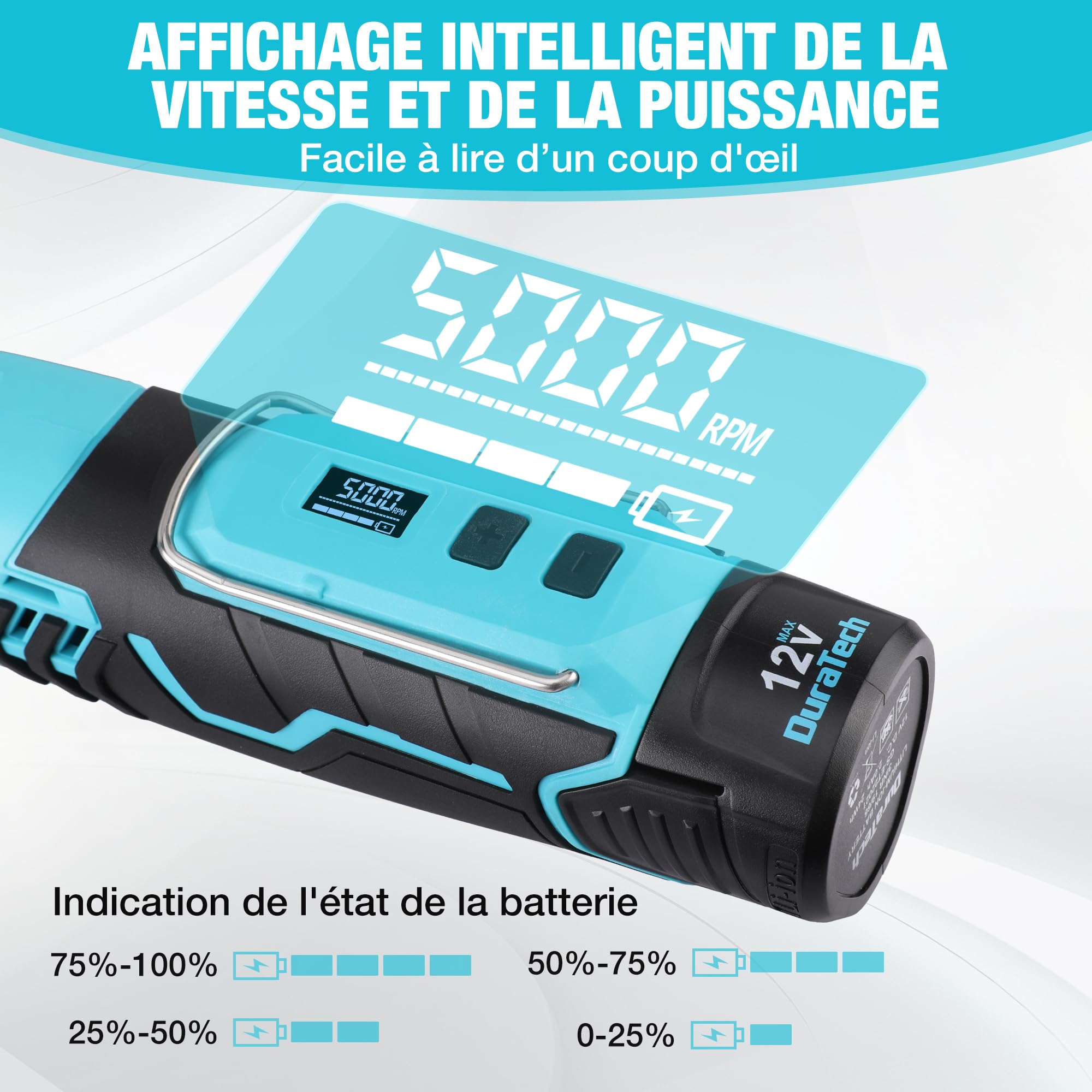 DURATECH Outil Rotatif Multifonction sans Fil 12V avec 118 Accessoires | 7 Réglages de Vitesse Variable 5000-35000 tr/min, pour Meuler, Couper, Percer, Polir, Nettoyer, Graver