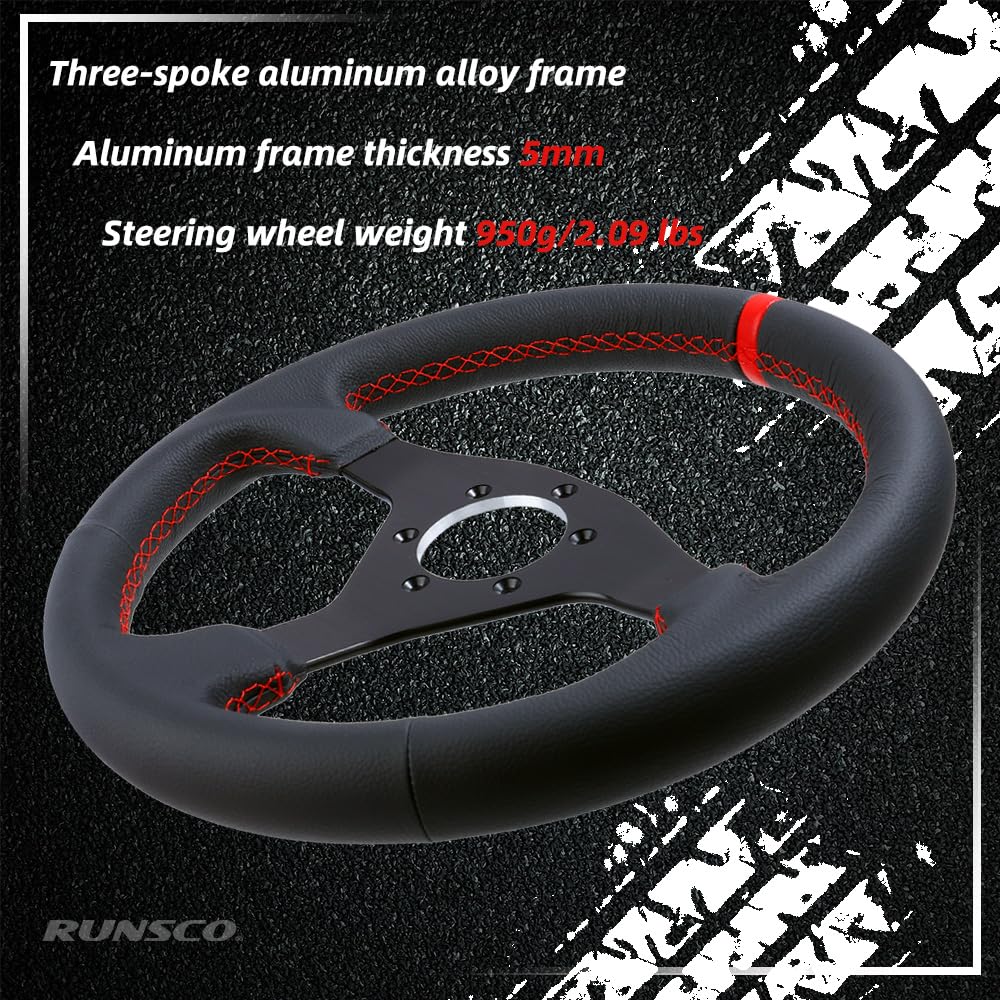 RED】RUNSCO スポーツ-sportステアリング 350mm ハンヨー ゲーム