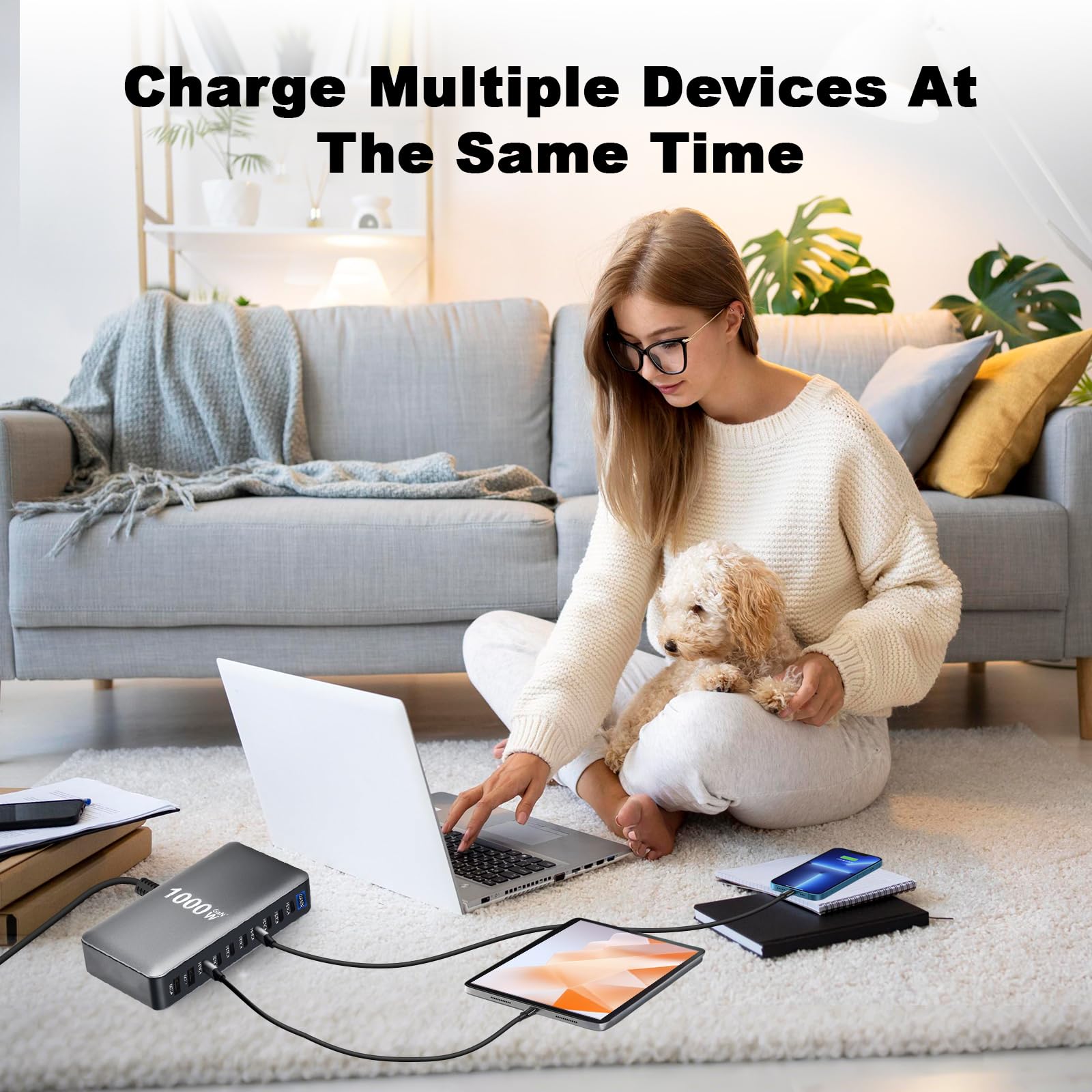 1000W Station de Charge - Chargeur Rapide à 10 Ports avec 8 Ports USB C + 2 Ports USB A, Caricatore USB Multiplo Compatible avec MacBook, iPad, iPhone séries 16/15/14, Galaxy S22/ S20, Dell, HP