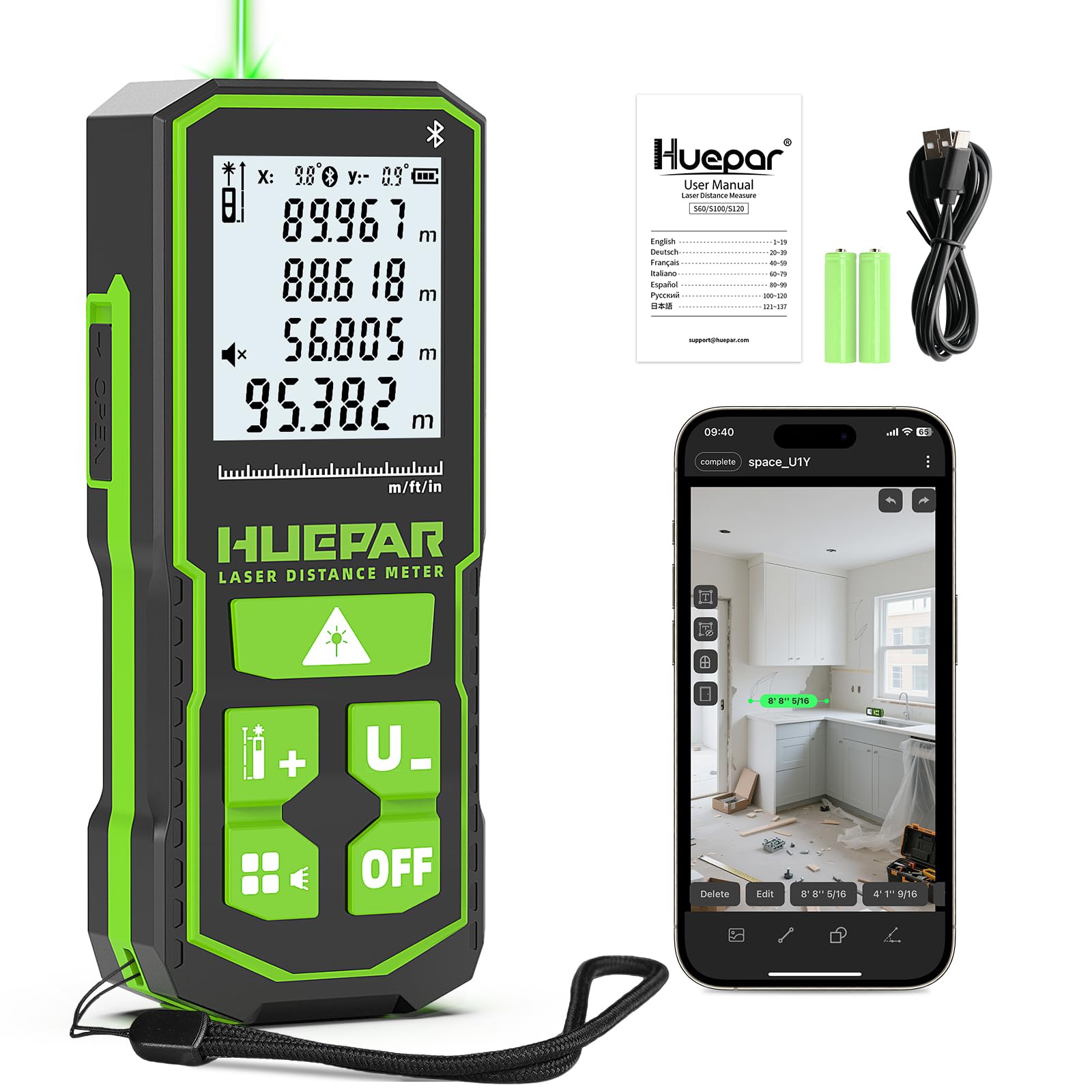 Huepar Telémetro láser S100G-BT