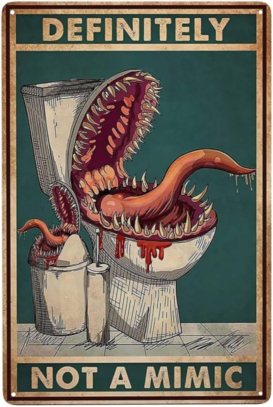 Definitely Not A Mimic Poster Dnd Posters Dungeon Rpg Tabletop Dragons Dice Games Home Decor For Bathroom And Restroom Chart Metal Tin Sign School Signs 8x12 Inch