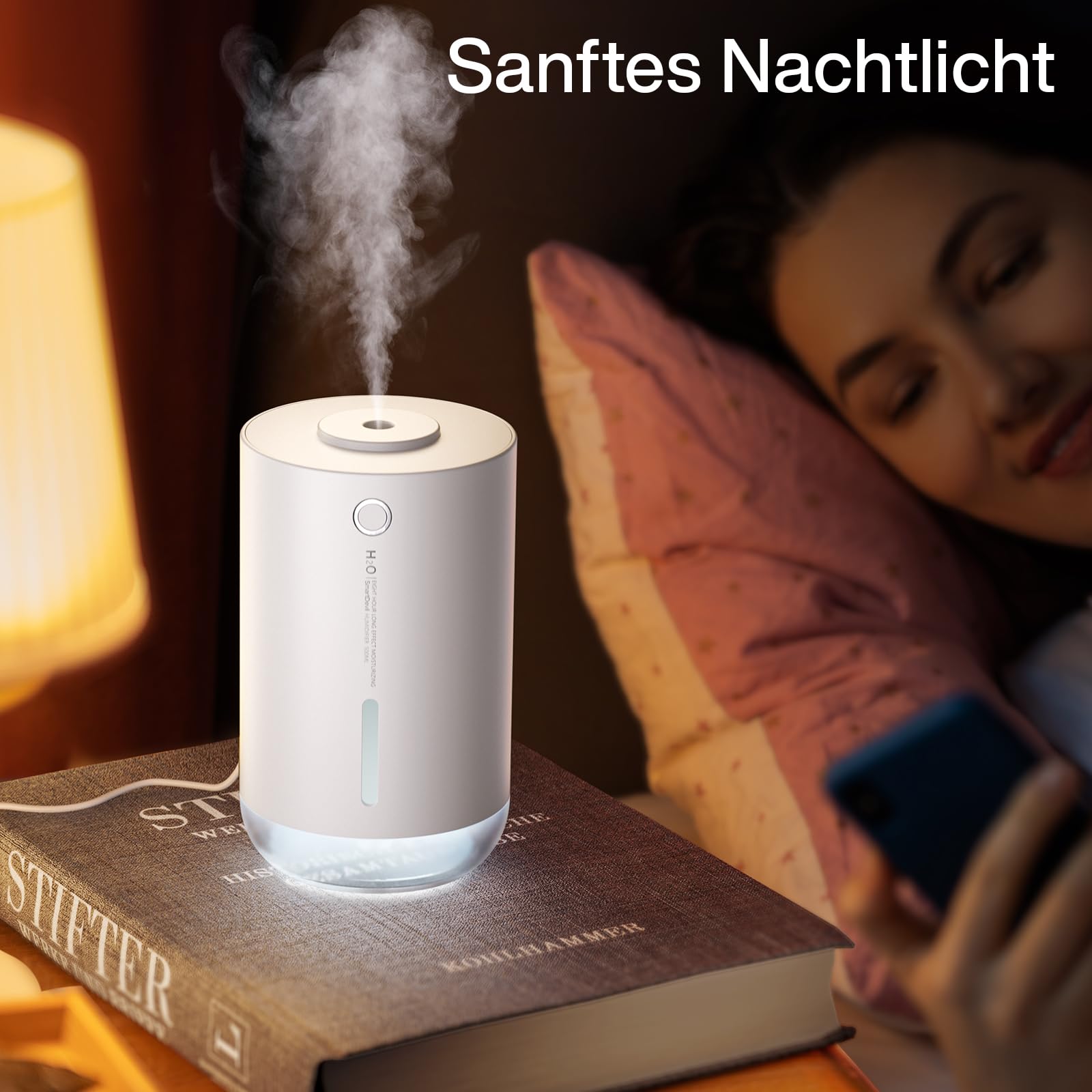 SmartDevil Portable Mini Humidifier, 500ml Small Desk Humidifier, USB Personal Desktop Humidifier for Plants Bedroom Travel Office Home, Auto Shut-Off, 2 Mist Modes, Super Quiet, White