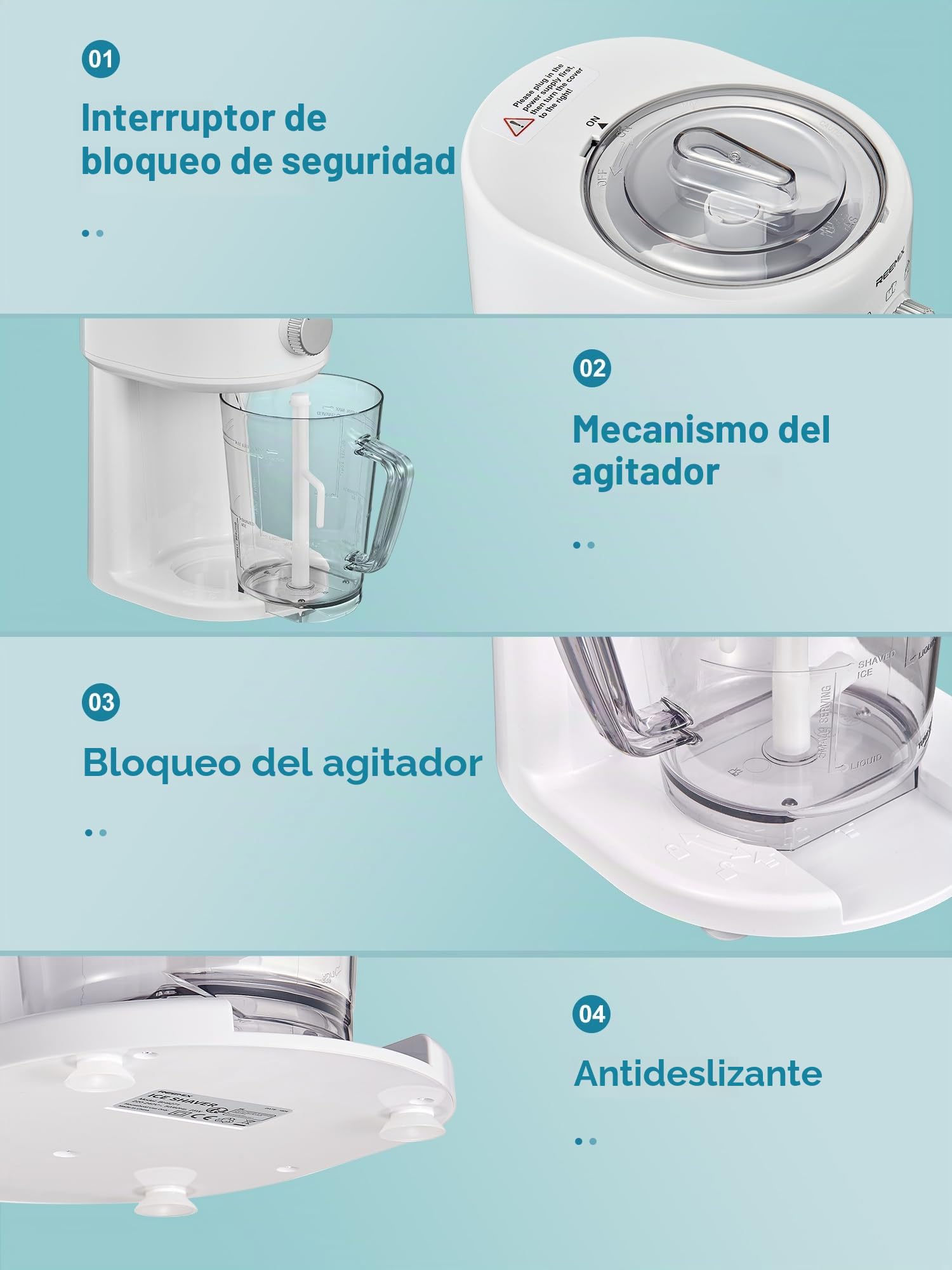 Reemix Máquina de hielo afeitado, máquina de afeitar eléctrica de hielo y máquina de conos de nieve con almacenamiento de gran capacidad, trituradora de hielo portátil de grosor que se puede ajustar,