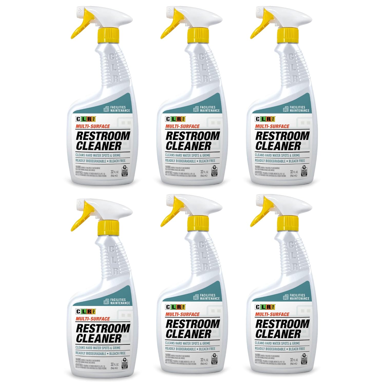 Jelmar CLR PRO Industrial Bathroom Cleaner - Multi-Surface Spray Cleans Hard Water Spots & Restroom Grime, 32 Ounce Spray Bottle (Pack of 6)