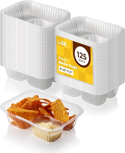 Miniatura 1 de Fit Meal Prep Paquete de 125 bandejas de plástico para nachos de 12 onzas, 2 compartimentos desechables para virutas y inmersiones, recipientes