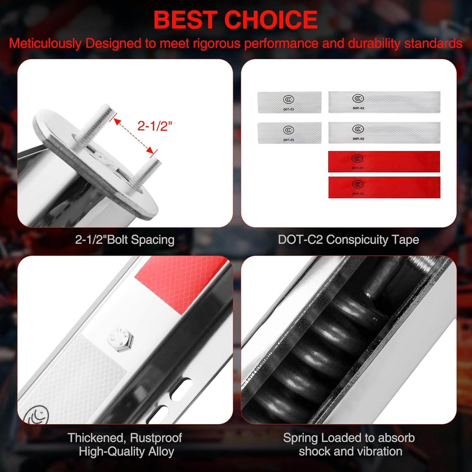 Angled Spring Loaded Mud Flap Hanger Set 2-1/2" Bolt Spacing 30.72" Length fit with Aluminum Reflective Tapes for semi Trucks, Heavy Duty, Right and Left, 2PCS