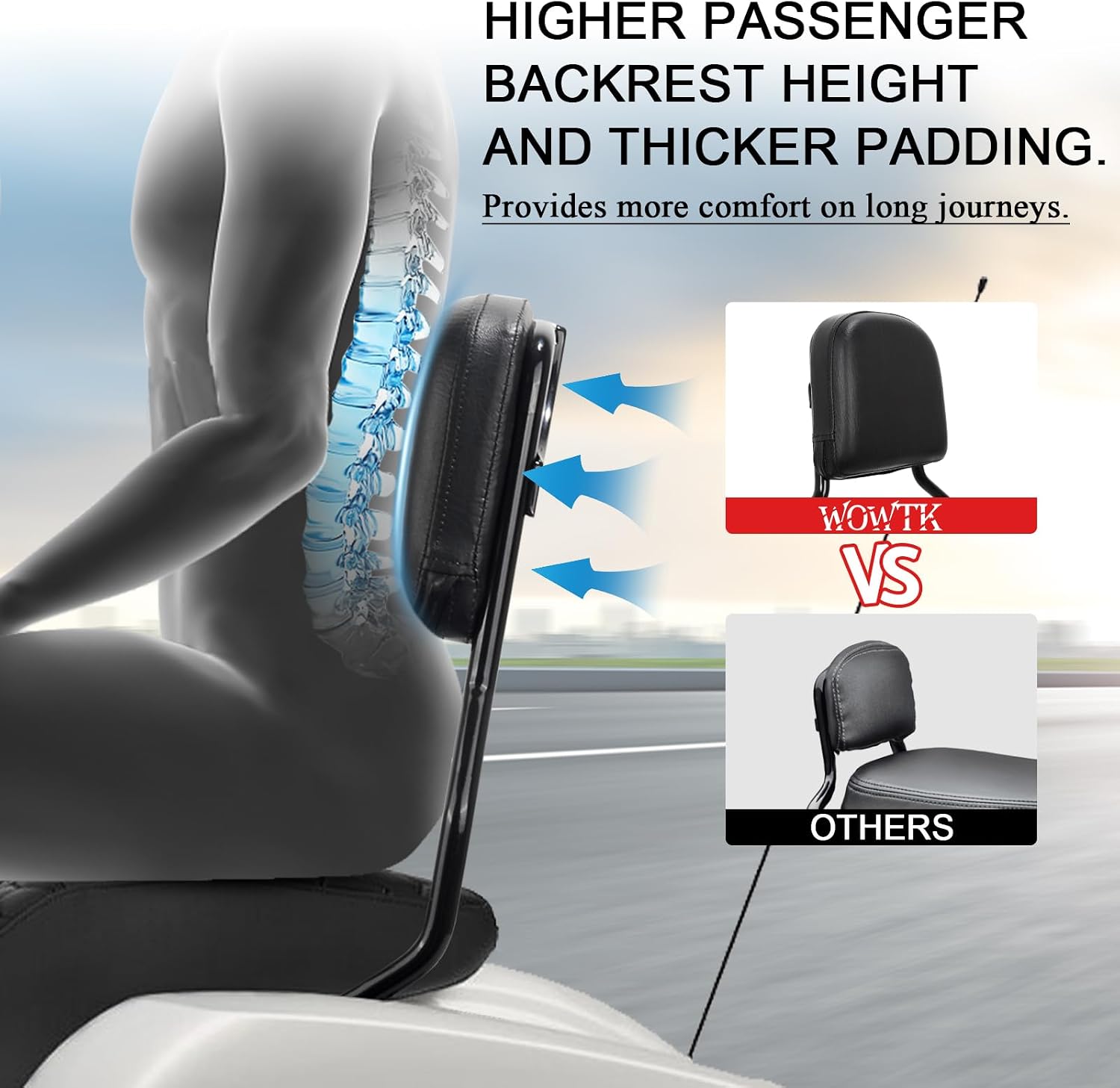 Sissy Bar Passenger Backrest Standard Height Pad for Harley Low Rider