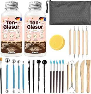 120 ml Lufttrocknend Ton Glasur Air Dry Clay Glaze, 27pcs Modellierwerkzeug, schützt Keramik vor Verschleiß, ideal für Gips, farbige Keramik, vorgestrichene Metalle, Holz (Gloss+Matte)