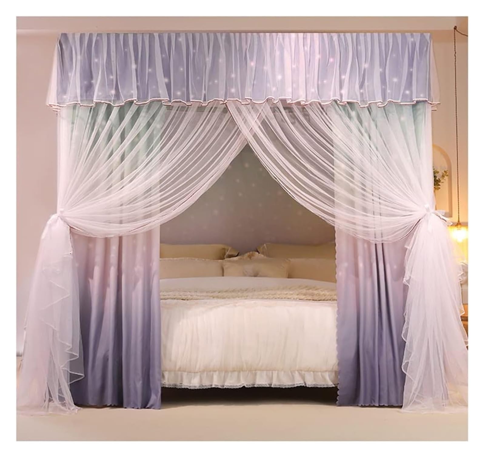Moskitonetz Bett 4-Eck-Betthimmel-Moskitonetz for Einzelbett, Vier-Jahreszeiten-Bettvorhang-Moskitonetz for Erwachsene(Style 3,200 * 220 * 200Cm)