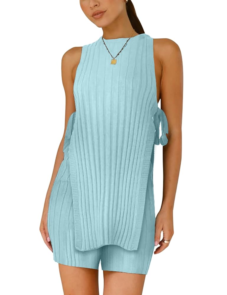 Amazon.com: VAOYIU Womens Summer Sweater Set Sleeveless Knit