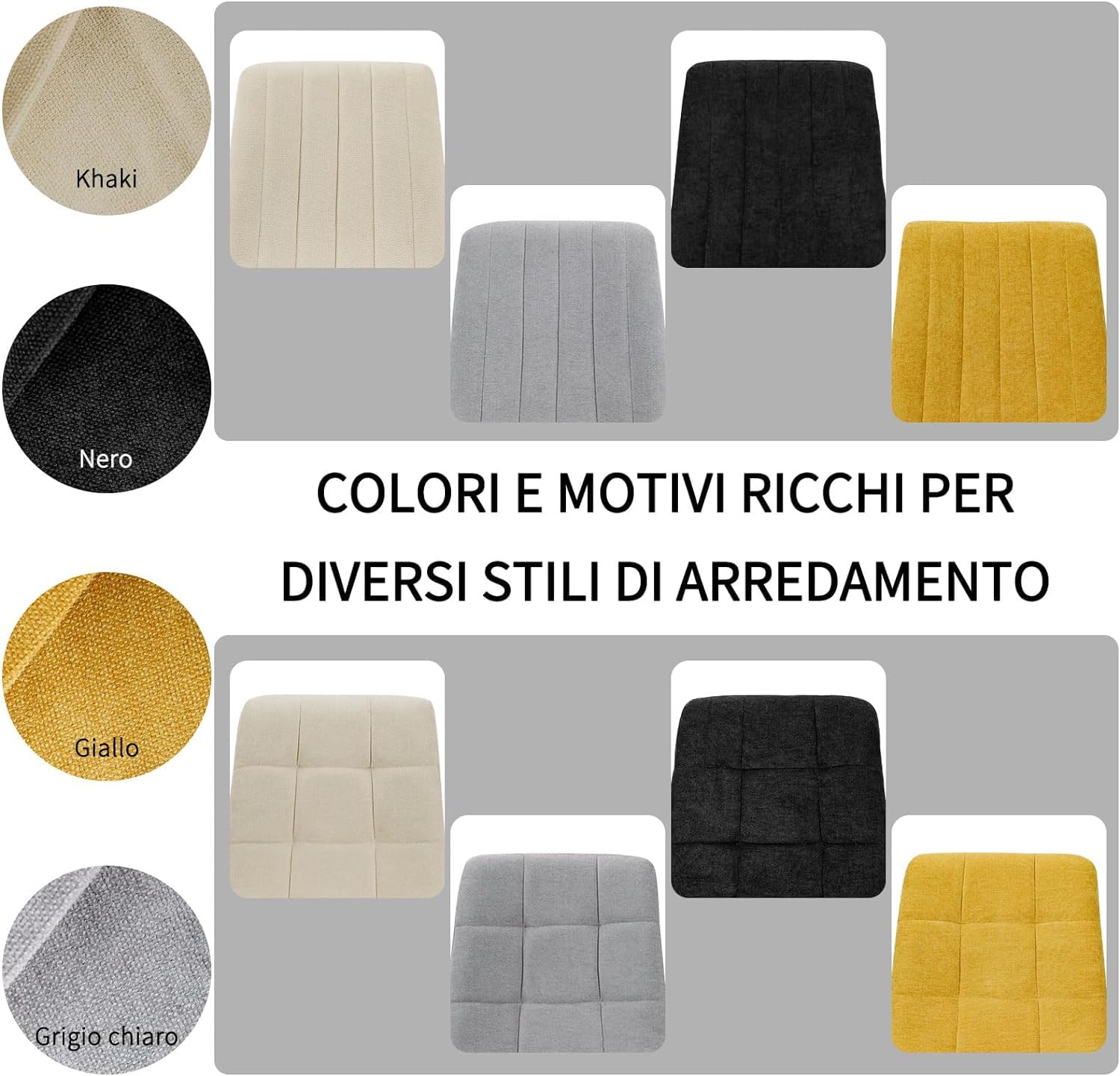 JIJIAN Set 6 Sedie da Pranzo, Sedie da Cucina in Lino, Beige | Gambe in Metallo, Stile Moderno, Portata Fino a 120 kg, Sedie Imbottite per Sala da Pranzo, Soggiorno e Cucina