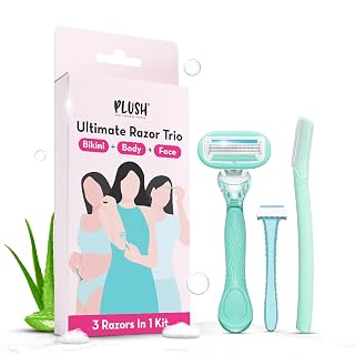 Plush The Ultimate Razor Trio Kit | Bikini, Body & Face Razor for Woman | 3-in-1 Hair Removal Kit | Smooth, Precise & Gentle Shave | Travel-Friendly & Easy to Use | Zero Cuts & Bumps