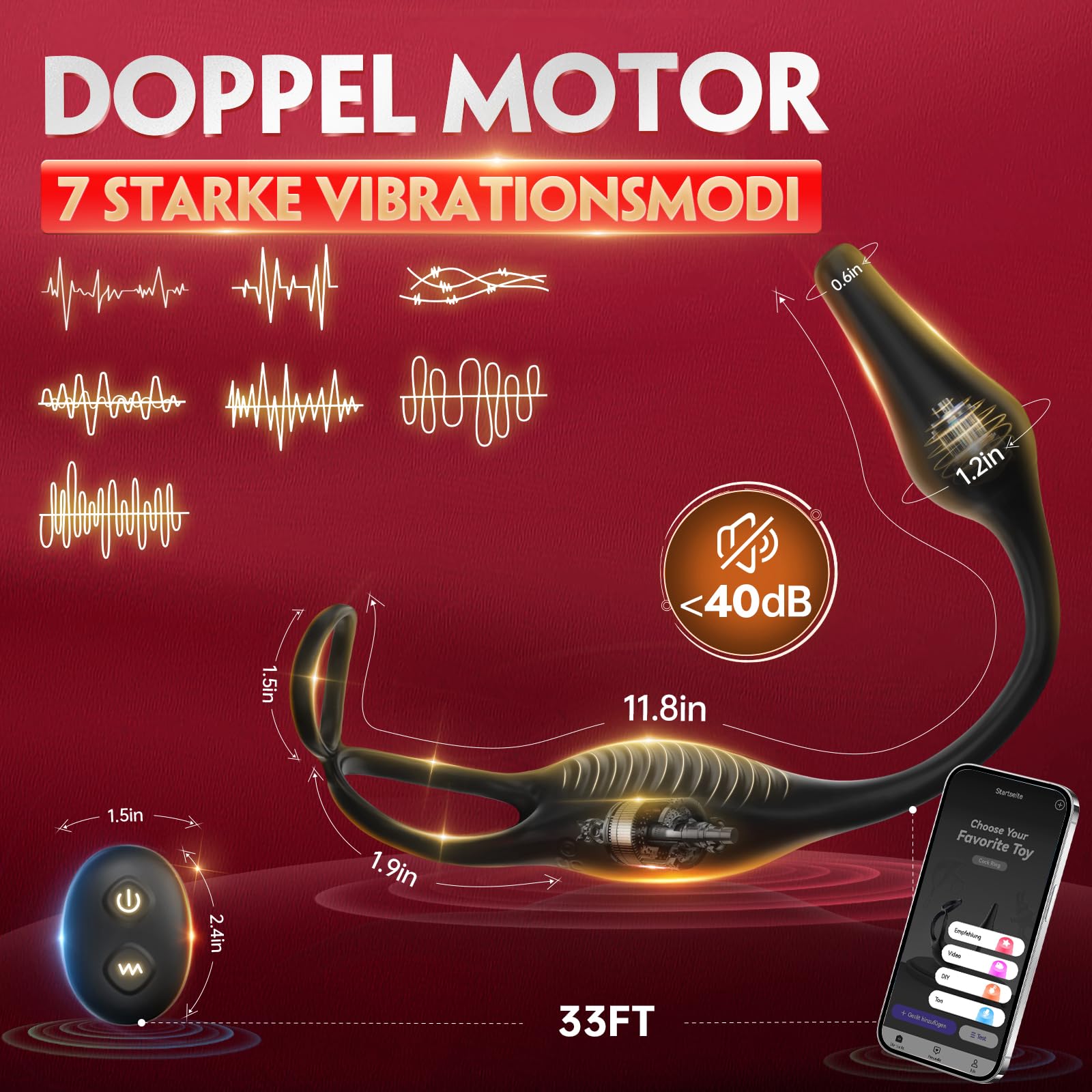 Vibratore Anale con Anello per Pene Sex Toy, Anal Plug Vibratoreper Uomo Professionale, Sex Toys Uomo Massaggiatore Prostatico Stimolatore Prostata per Lui con 7 Modalità Plug Analesex Toy
