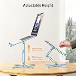 OMOTON Foldable 360 Rotating Laptop Stand for Desk, Adjustable Computer Stand Riser for Collaborative Work, Easy Storage Aluminum Holder Fit for All Laptops up to 16 inches (Blue)