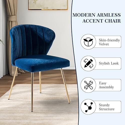 Miniatura 10 de HULALA HOME Silla de comedor de terciopelo, bonita silla de acento sin brazos, silla de sala de estar con patas doradas, silla lateral tapizada