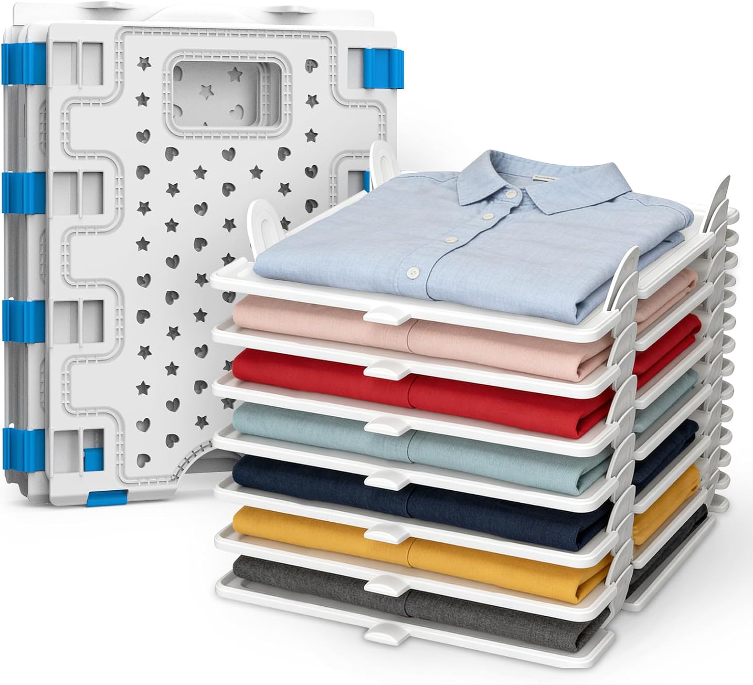 Accenter Stackable Closet Organizer & Shirt Folder Board Bundle (Dark Blue)