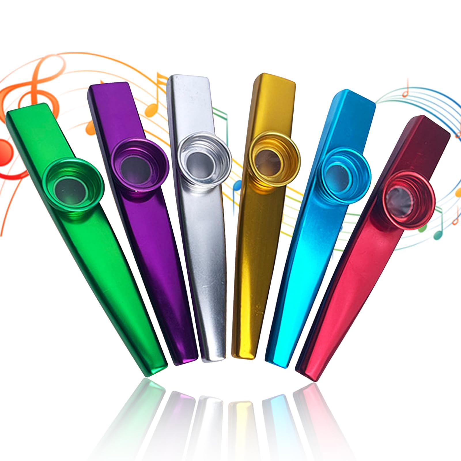 MmgoqqtPack of 6 Kazoo, Kazoo Instrument in 6 Colours, Gold-Plated Plastic Kazoo Set, for Children and Music Lovers, Beginners, Children's Party Favours, Gifts