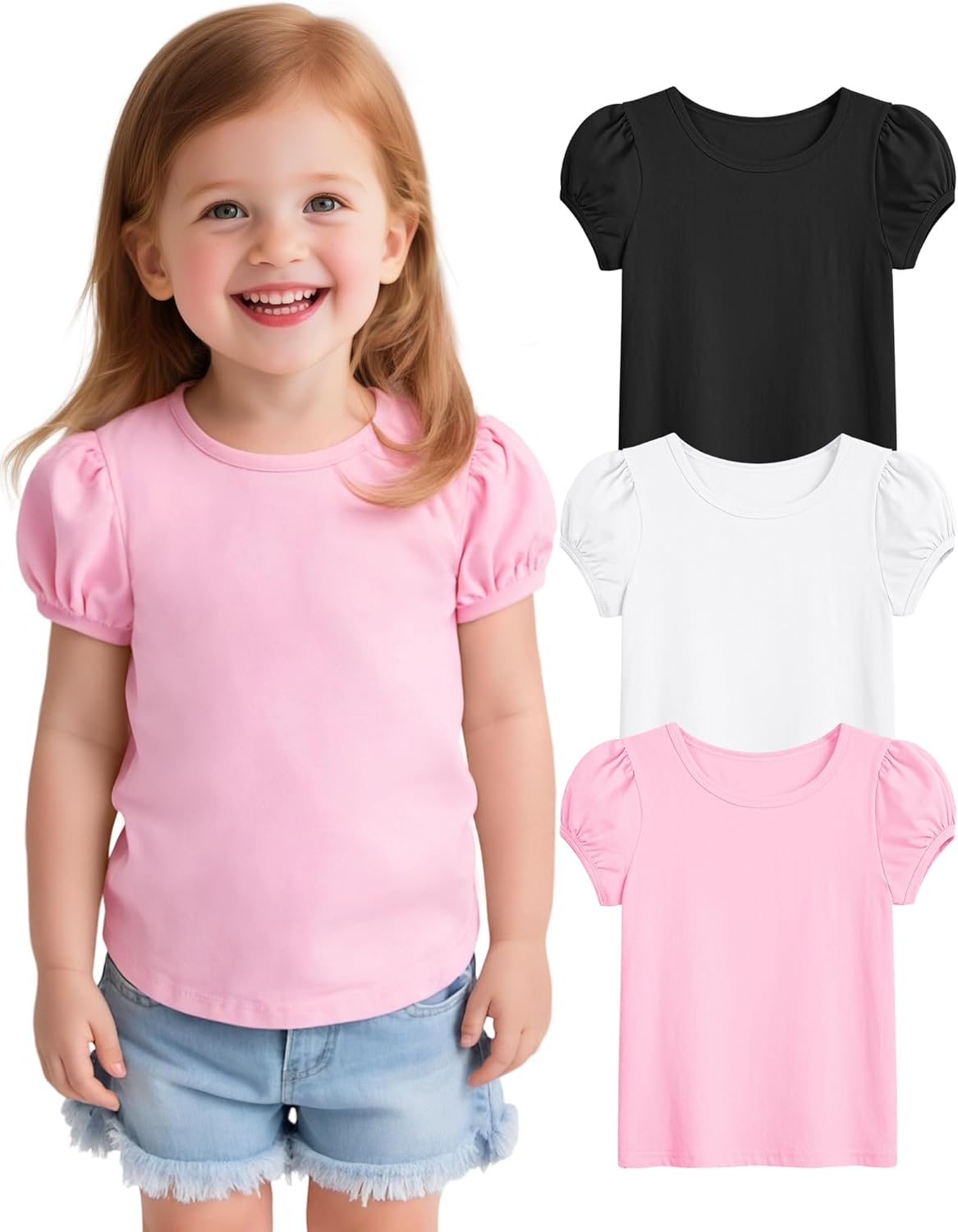 Witwot 3 Pack Toddler Girl Shirts Cotton Baby Girls T-Shirts Basic Short Sleeve Tee Tops Size 18M-5T