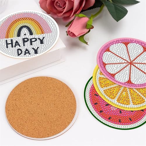 Miniatura 3 de 8 posavasos de pintura de diamantes de frutas con soporte, posavasos de arte de diamante para bebidas, kits de pintura de arte de diamante para