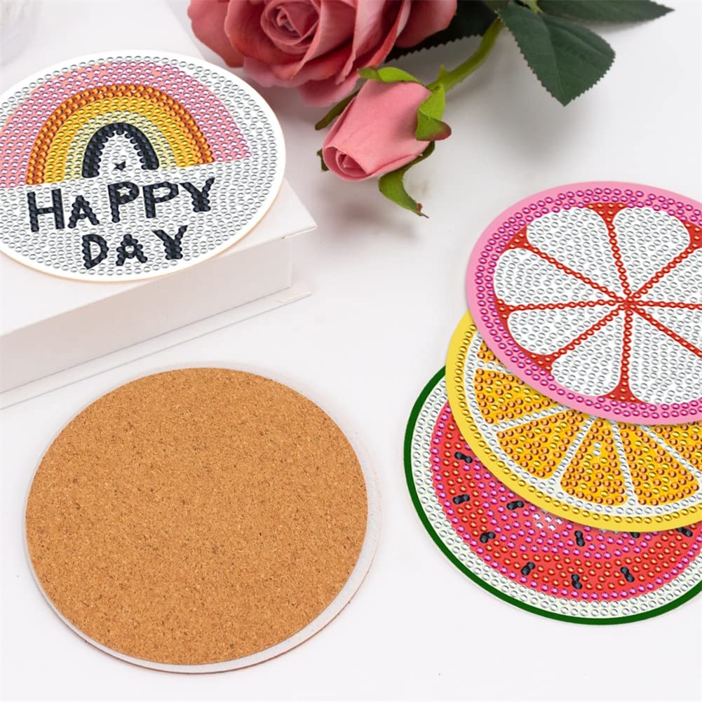 8 Piezas Frutas de Verano Posavasos de Diamond Painting con Soporte, Posavasos de Originales para Adultos Niños Manualidades, para Bebidas Vasos, de Cerveza o Bares, Tazas de Café o Té