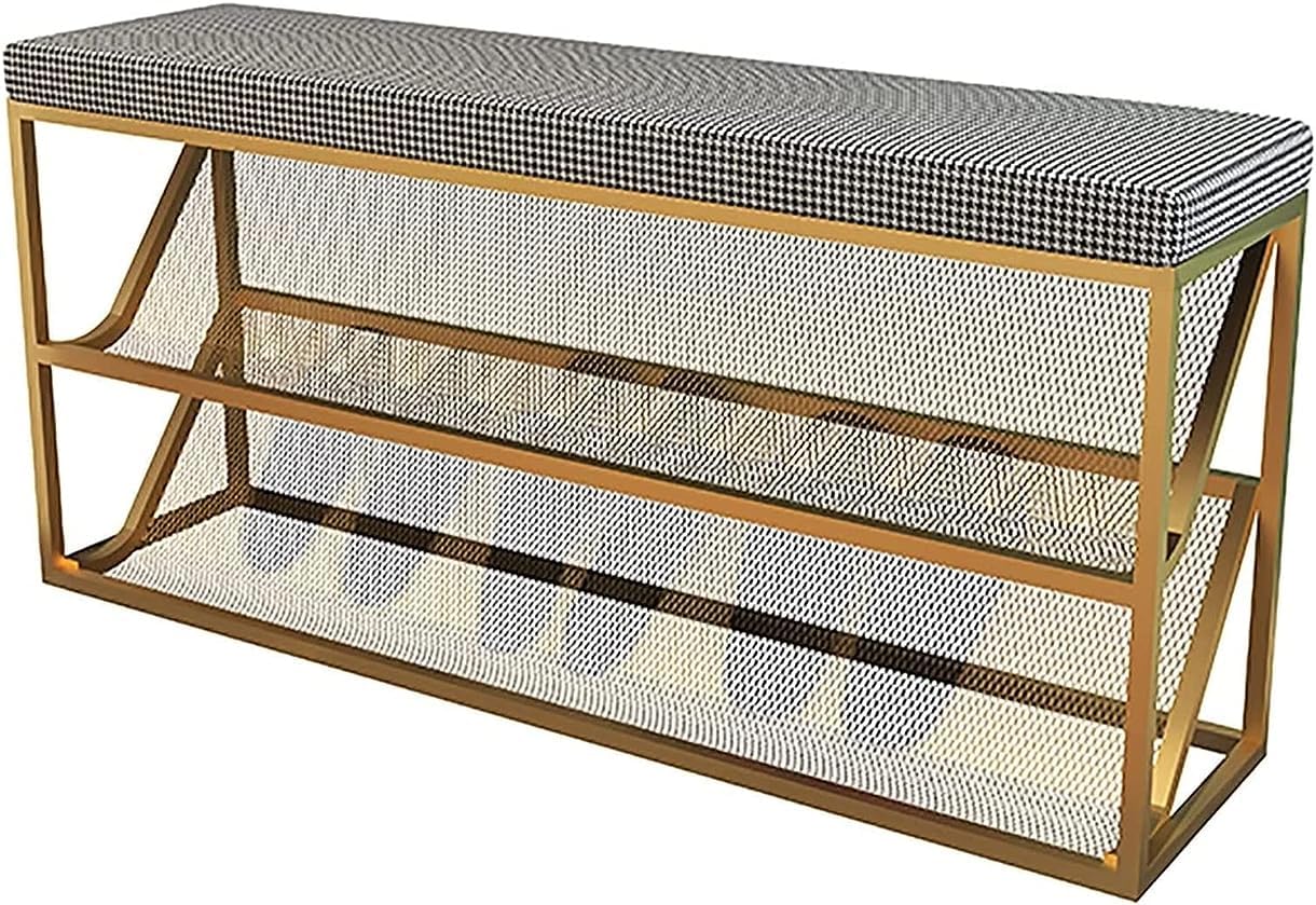 KLGFBDC Shoe Bench Storage with Metal Frame, 2-Tier Organizer for Entryway, Hallway, Living Room - Multifunctional Seating and Storage Solution