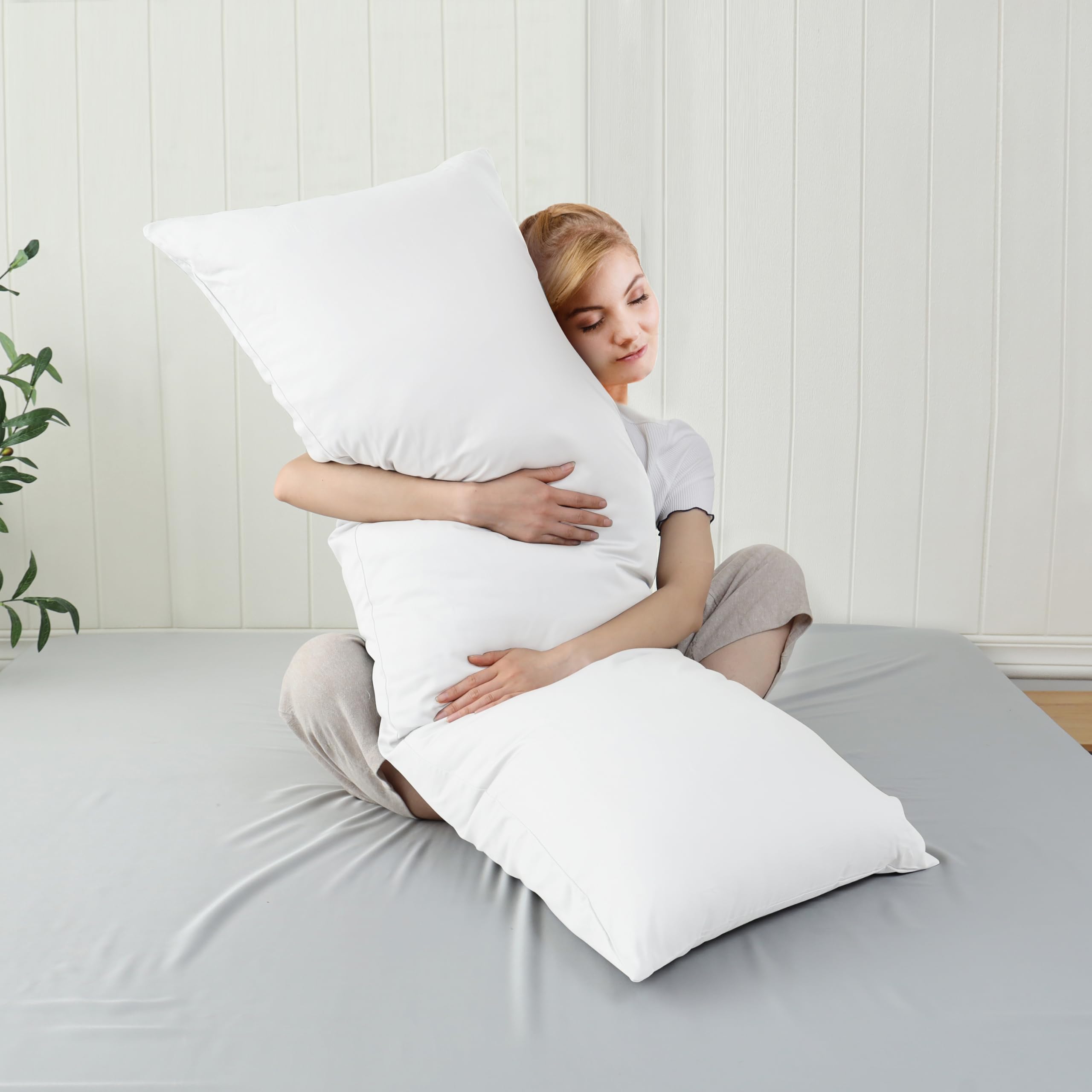 Protectores de almohada suaves 100 % algodón con cremallera invisible de 51 x 137 cm, fundas de almohada suaves de 600 hilos, color blanco, 1 paquete