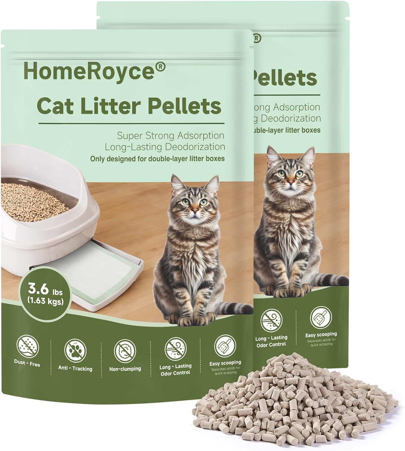Cat Litter Pellets Exclusively for Double Layer Cat Litter Box, Super Odor Control Zeolite Litter, Non Clumping Cat Litter, Low-Tracking, Low Consumption, Unscented (3.6lb x 3)