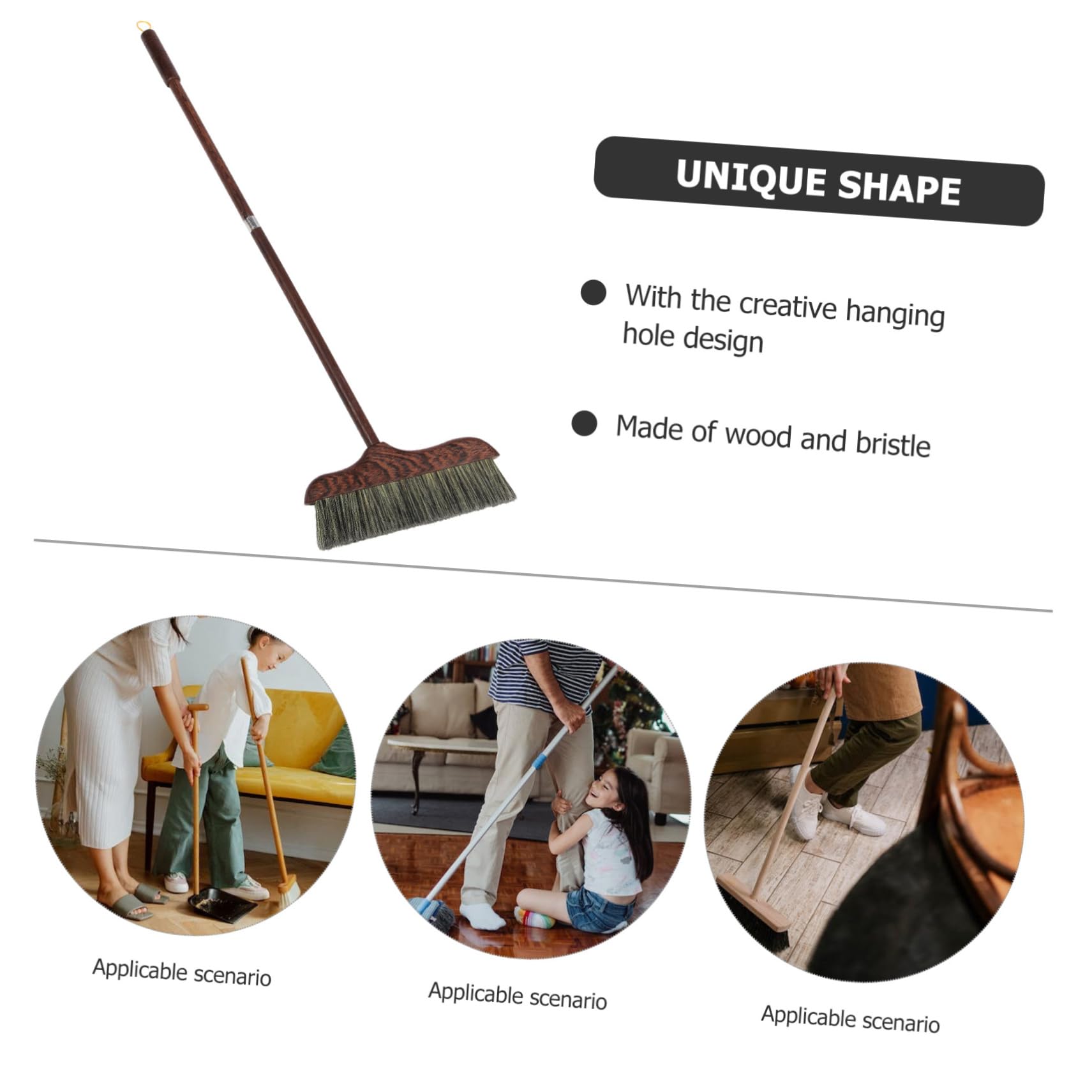MOLUCKFU Long Handle Broom Soft Bristles Wood Floor Cleaning Tool Home Cleaning Device Dustpan Compatible