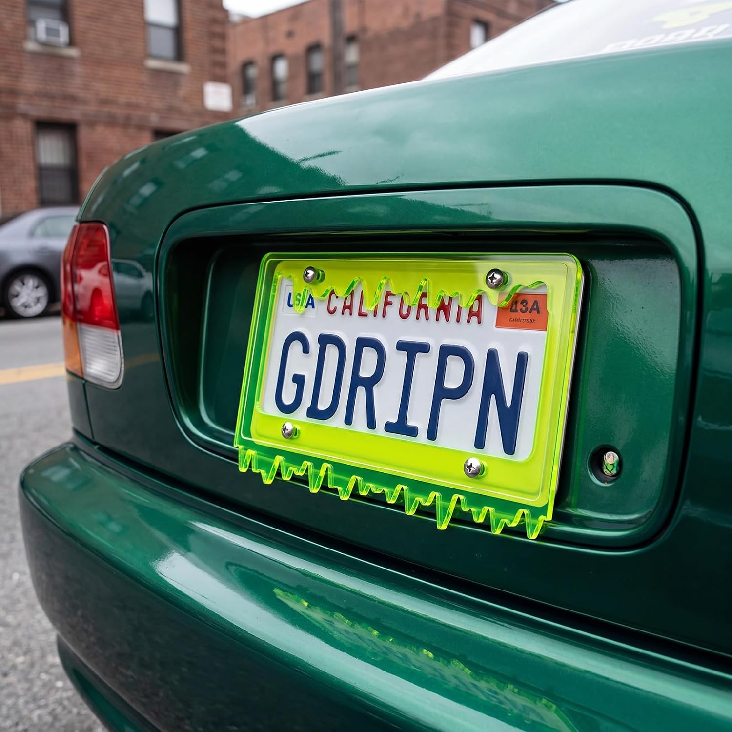 Timtin 1 Set Fluorescent Green Acrylic License Plate Frame Cover with Screws, Fits Standard 6" x 12" Inches Car Plate, Transparent Universal Car Tag Frame Holder Accessories (Style 1)