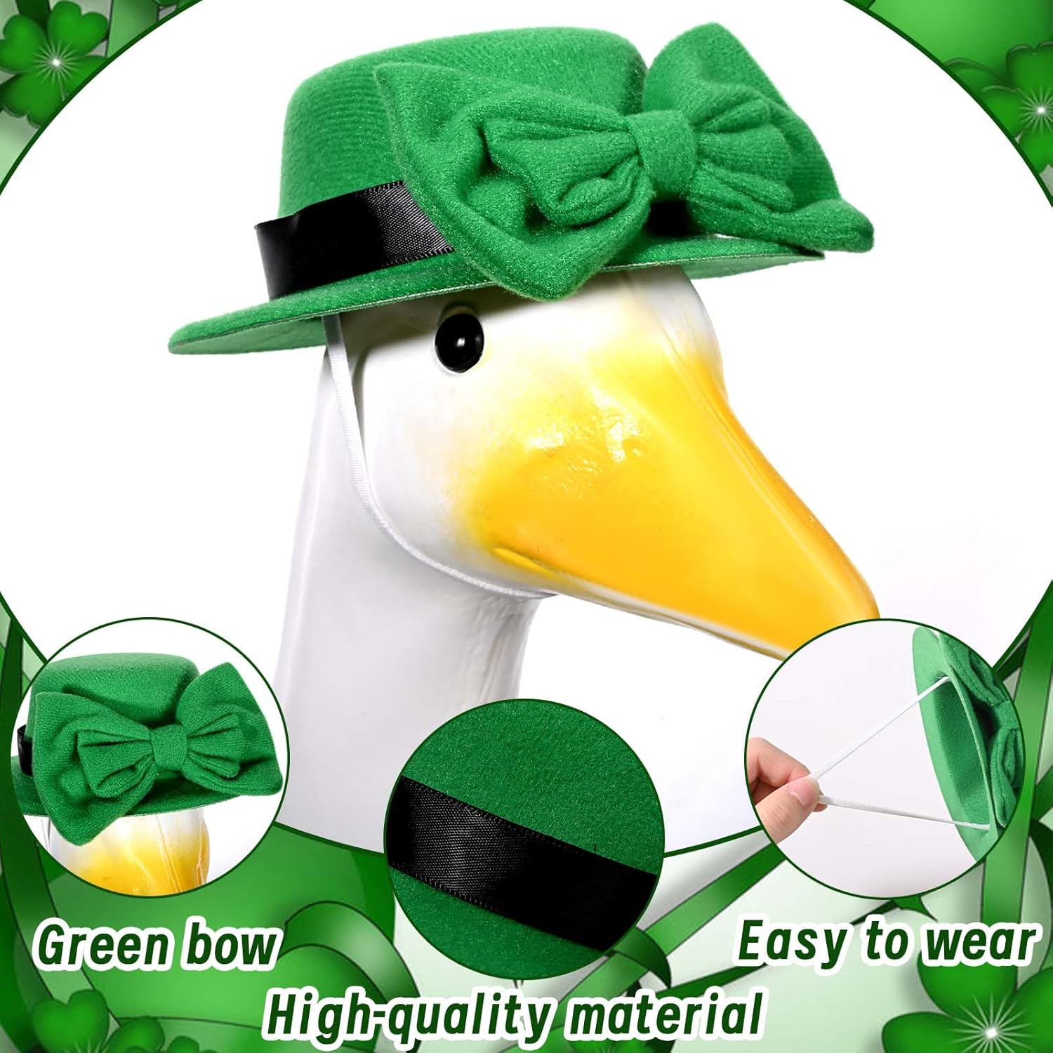 JcHrmers St. Patrick's Day Goose Outfits Irish Clover Porch Goose Clothes Fits 23" Cement Plastic Goose Statue for St. Patrick's Outdoor Garden Lawn Yard Patio Statue Art Decor (Style2)
