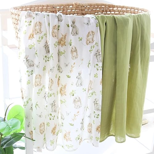 Miniatura 47 de LifeTree Mantas envolventes para bebé, paquete de 2 mantas súper suaves de 70% viscosa de bambú y 30% muselina de algodón (grande 47 x 47 pulgadas)