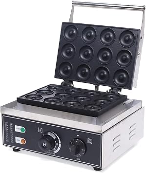 Mini Donut Maker, Bake 12 Mini Doughnuts, Commercial Doughnut Baker Machine, Double-Sided Heating Non-stick Waffle Machine
