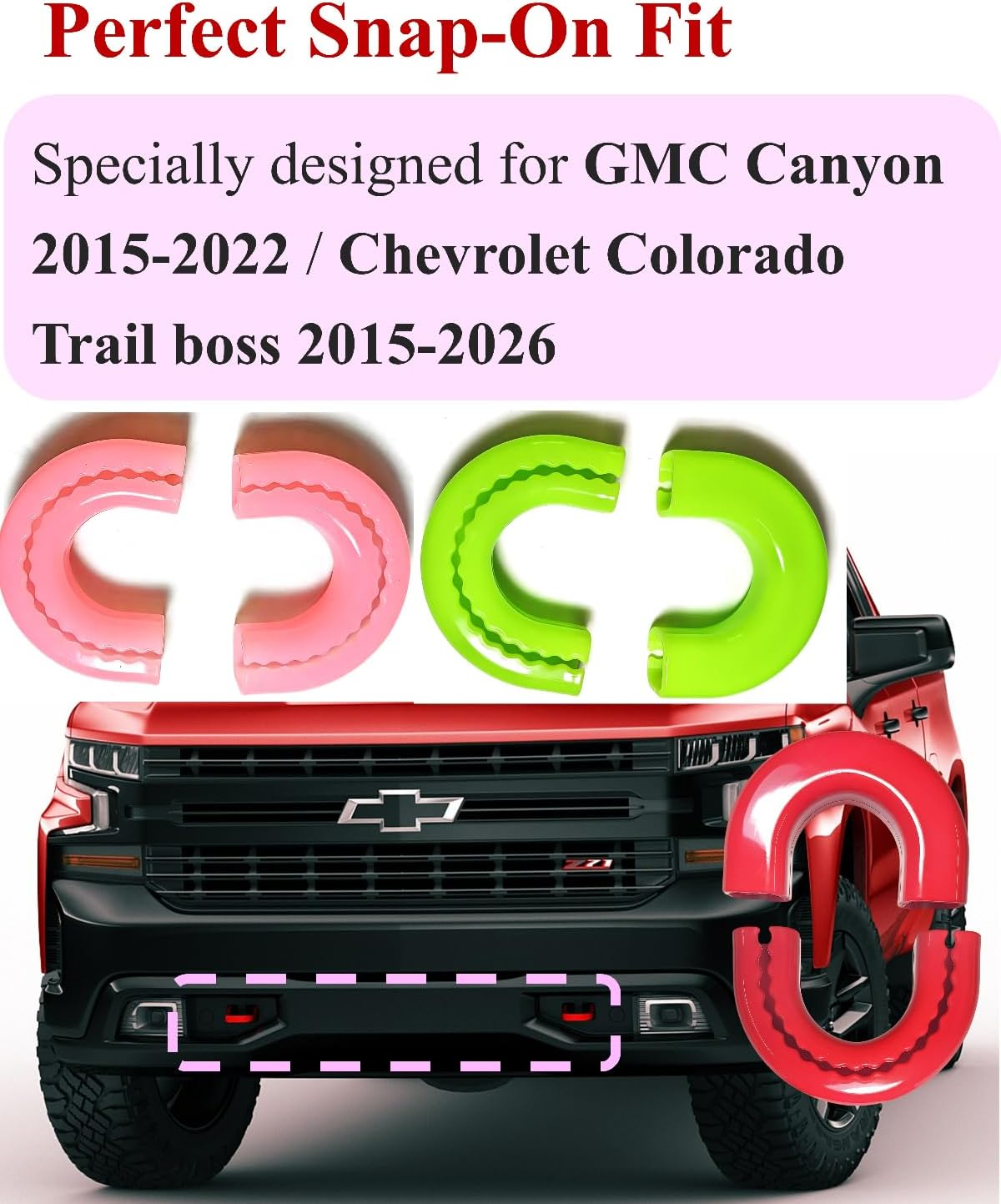 Tow Hook Covers for Chevy Colorado Trail boss 2015-2026 & GMC Canyon 2015-2022, Custom Front Hitch Cover Compatible with Chevy Colorado/GMC Canyon Accessories (Green)