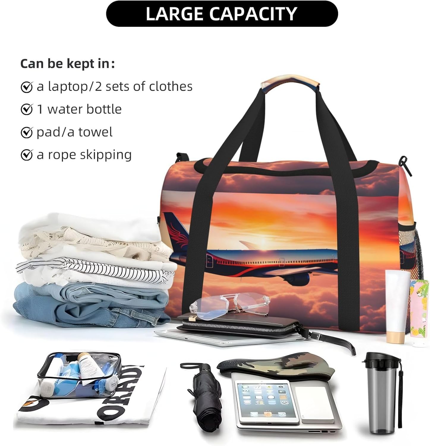 Airplane Sunsets Sky Print Versatile Hand Travel Shoulder Bag Lightweight Portable Women Men Daily Outdoor image 5
