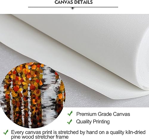 Miniatura 6 de iKNOW FOTO 4 piezas de lienzo grande de 4 estaciones, arte de pared de abedul de ramas modernas, pintura al óleo, hojas de otoño, paisaje,