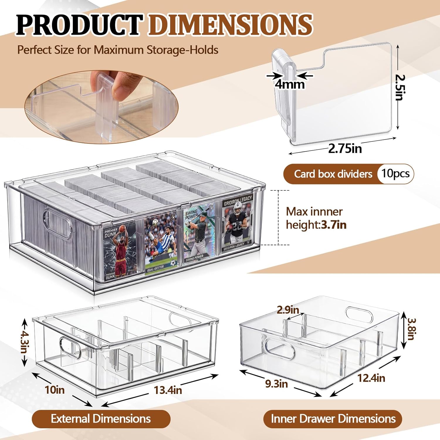 Chunful 1 Set Trading Card Storage Box with Card Box Dividers, 3200 Count Cardboard Pull-out Drawer Organizer, Stackable Case Compatible with MTG, TCG, Baseball, and Sports Cards Collection