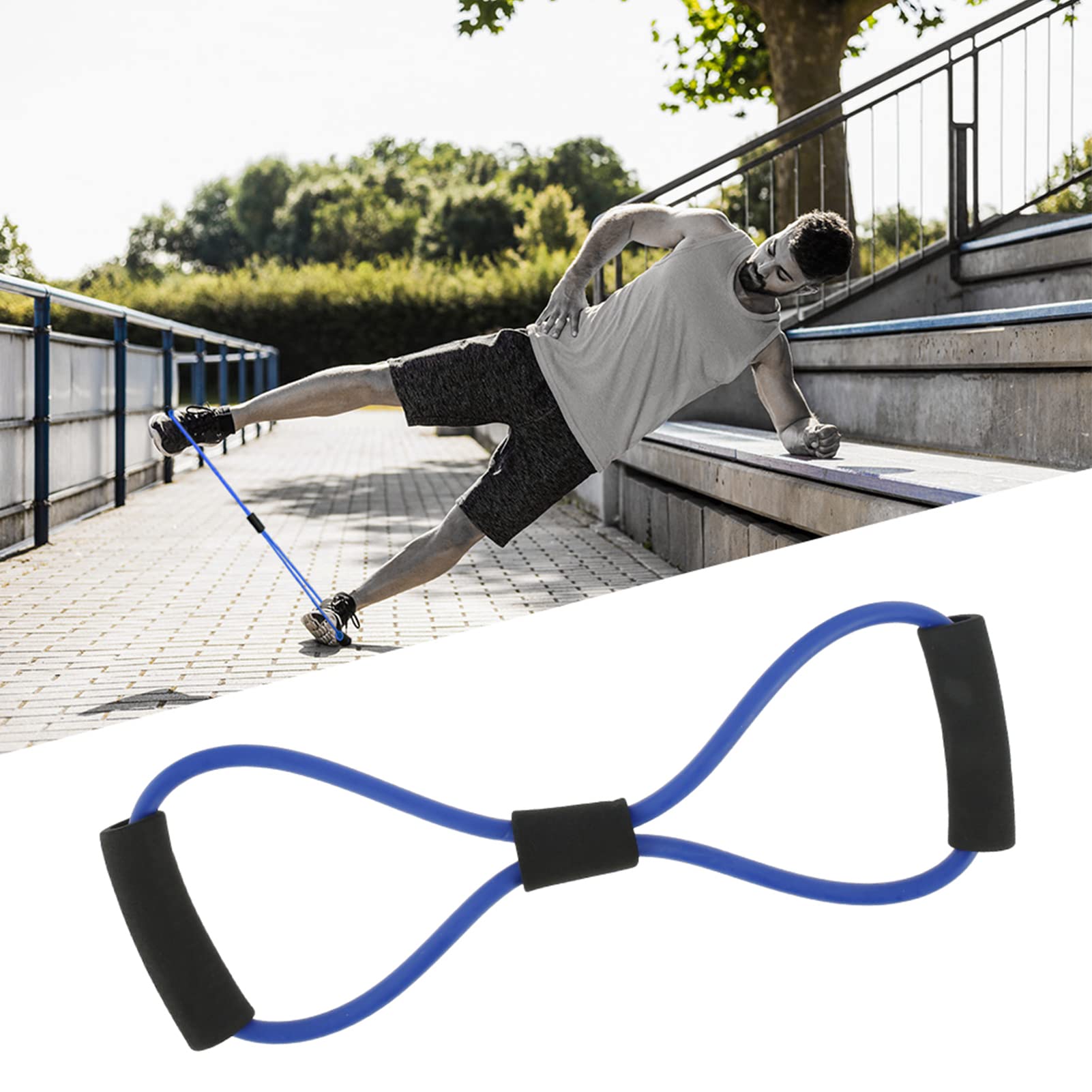 6 in 1 Bauchmuskelrad, Bauchmuskeln, Fitnessgeräte, Set mit verstellbarem Springseil, Klemme, Schiebestange, AB-Rolle, Kniebandage und Spanner (blau)