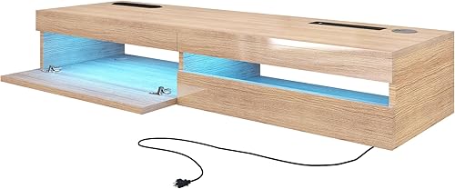 Miniatura 2 de Soporte flotante para TV Estante de TV montado en la pared de 47 pulgadas de largo con toma de corriente, moderno centro de entretenimiento de