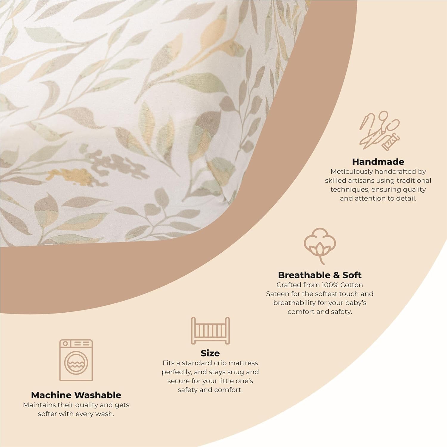 Crane Baby Crib Sheets Neutral, 100% Cotton Crib Sheets Girl or Boy, Neutral Leaf Pattern, Crib Bedding, 28" x 52" x 9", Fits Standard Mattress, Neutral Nursery Decor, AZO-Free Dyes For Sensitive Skin
