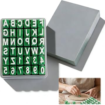 DAWZMR 36 Pcs Alphabet Stamps for Clay Pottery, Letter Press Embosser Set for Polymer Clay & DIY Cookies Uppercase Letters and Numbers