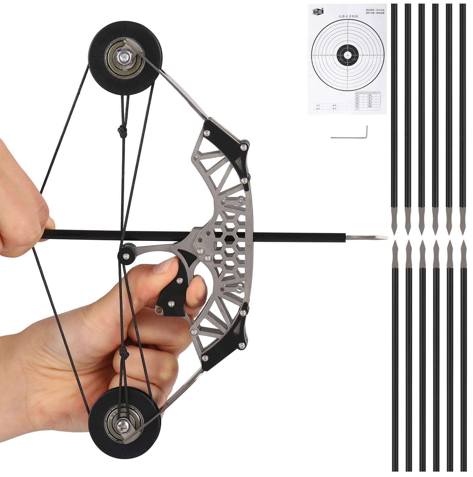 7.9"/8.6" Mini Compound Bow and Arrows Set, Mini Archery Bow Set for Target Shooting Small Hunting Games Pocket Bow Survival Bow Gift LTH/RTH