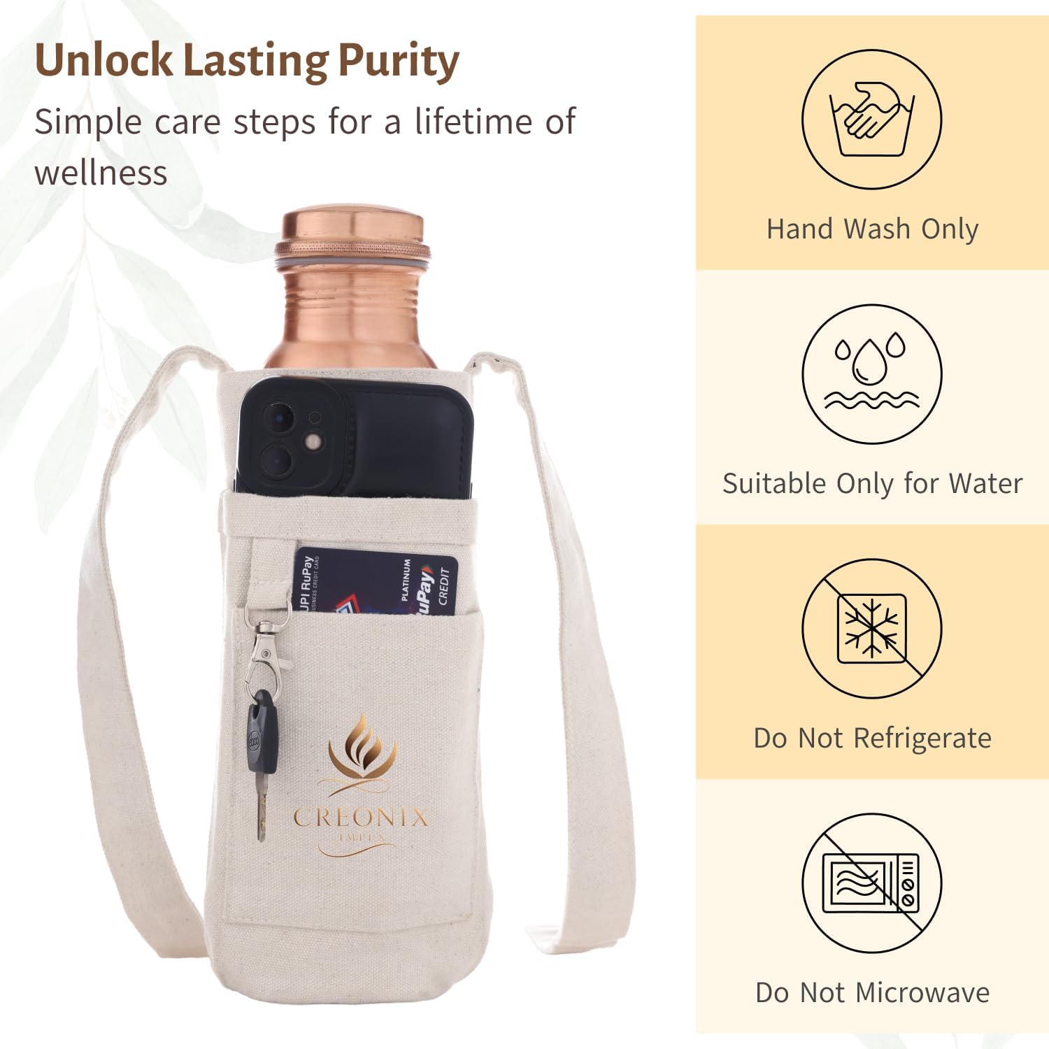 Pure Copper Water Bottle, 32 oz (950ml) Smooth Finish, Leak-Proof Ayurvedic Copper's Bottle for Drinking Water, Eco-Friendly, Durable & Easy to Clean, Handmade Copper Vessel With Cleaning Brush.
