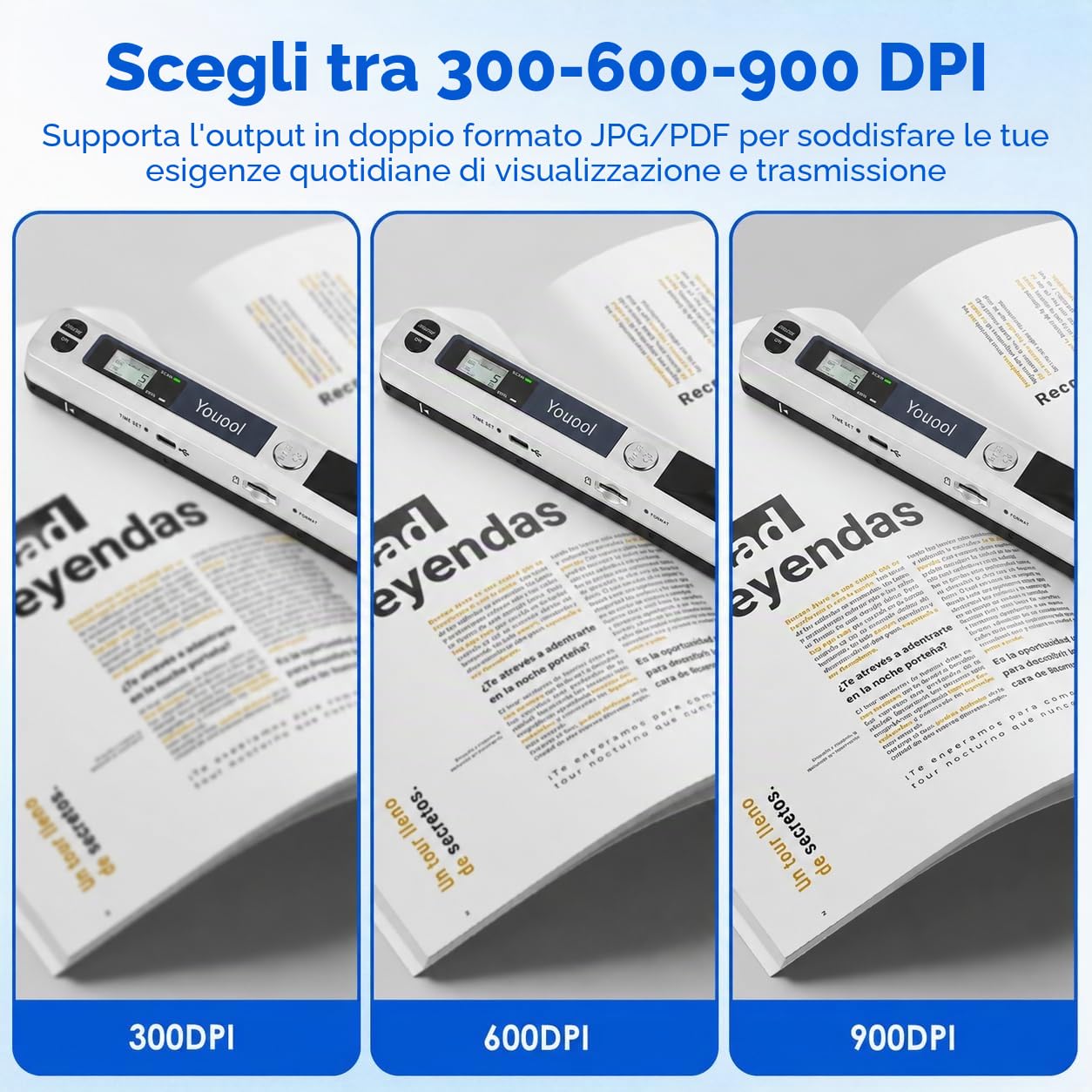 Scanner manuale A4 900 DPI JPG/PDF formato USB 2.0 | Scanner portatile per foto a colori ad alta risoluzione, scanner portatile per documenti, ricevute, foto (argento)