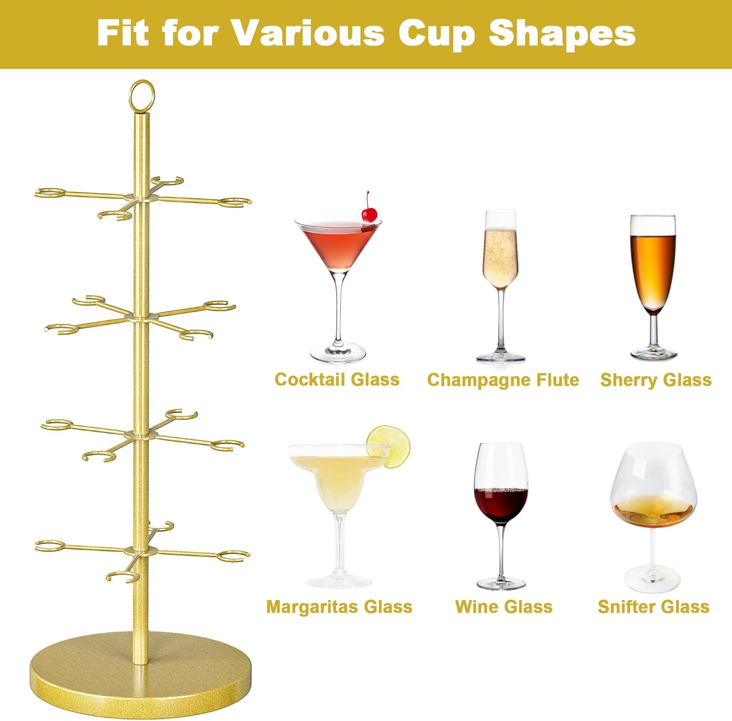 2 PCS Champagne Tower, Metal 4 Tire Drink Tree for Party, Golden Cocktail Tree Stand for Party Wine Glass Display Holder, Total 32 Holders for Champagne, Cocktails, Martini, Margarita Cups