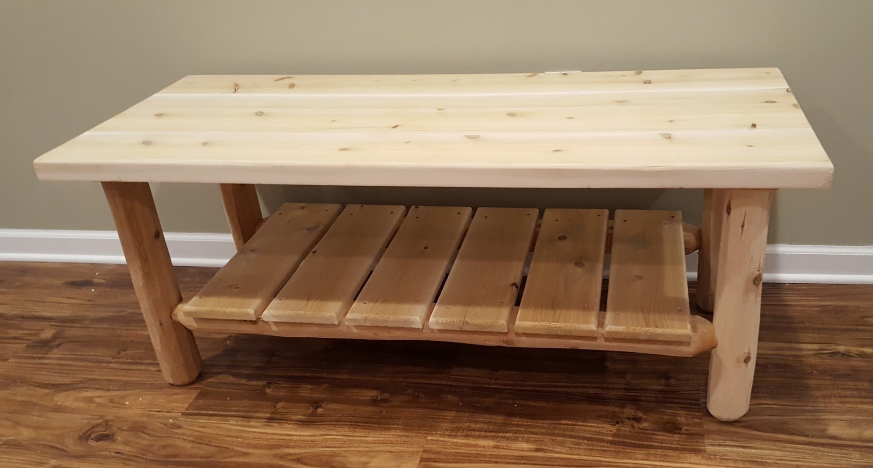 Log Coffee Table - Unfinished, Natural, Solid White Cedar Wood, Mortise & Tenon, Amish Handcrafted in USA
