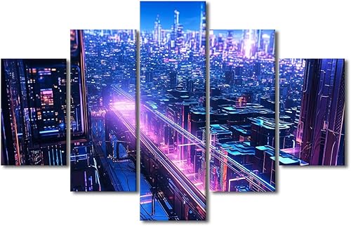 Miniatura 105 de Lienzo decorativo moderno para pared, pintura artística Cyberpunk, impresión de 5 paneles, decoración de lienzo para sala de estar para dormitorio